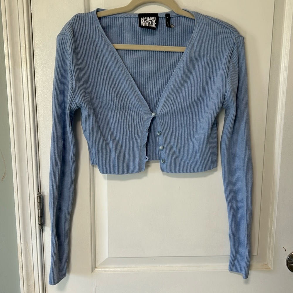 Reclaimed vintage crop blue sweater size M